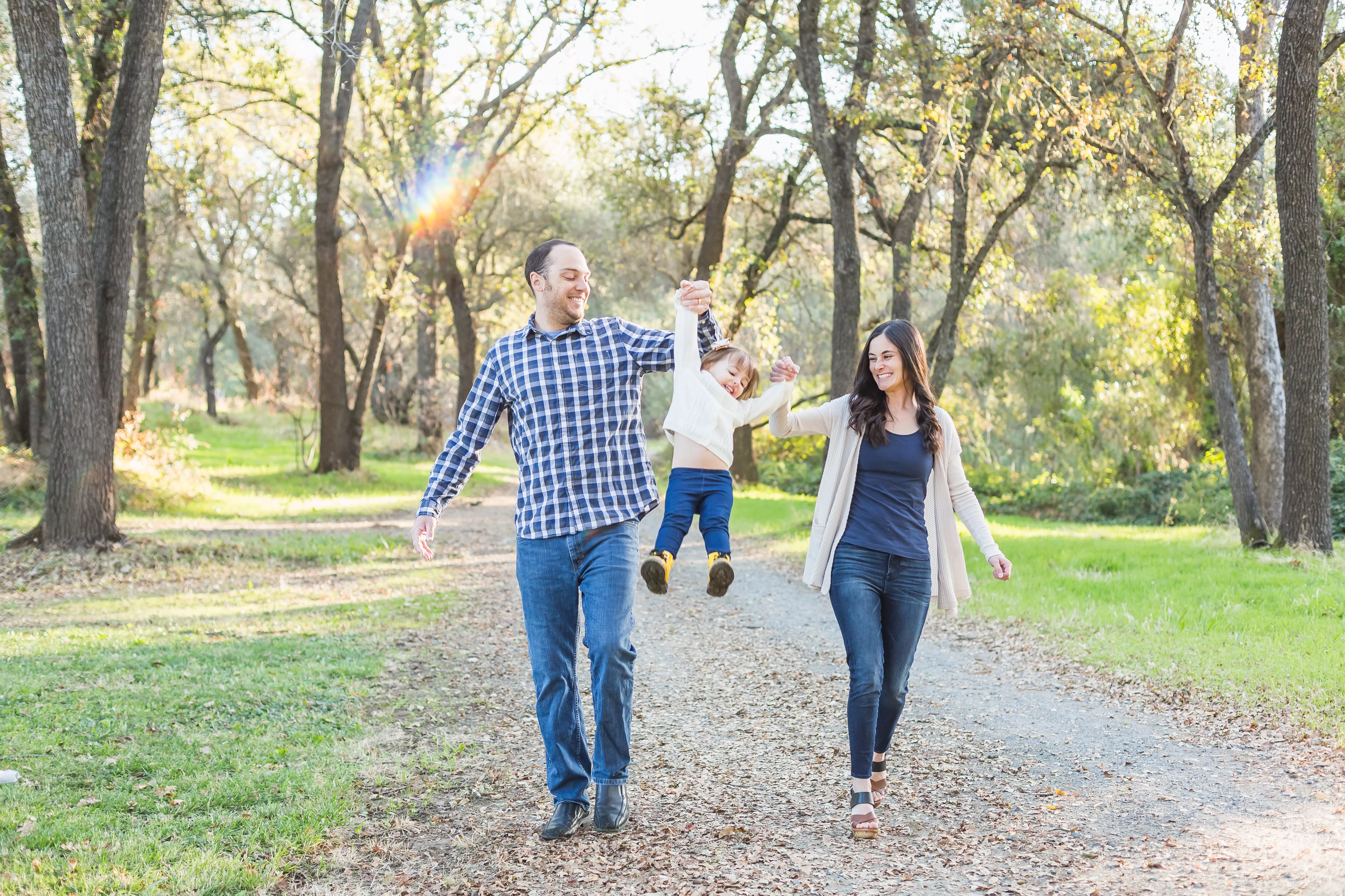 Family of 3 Portrait on a wooded path, Auburn CA, Thank you