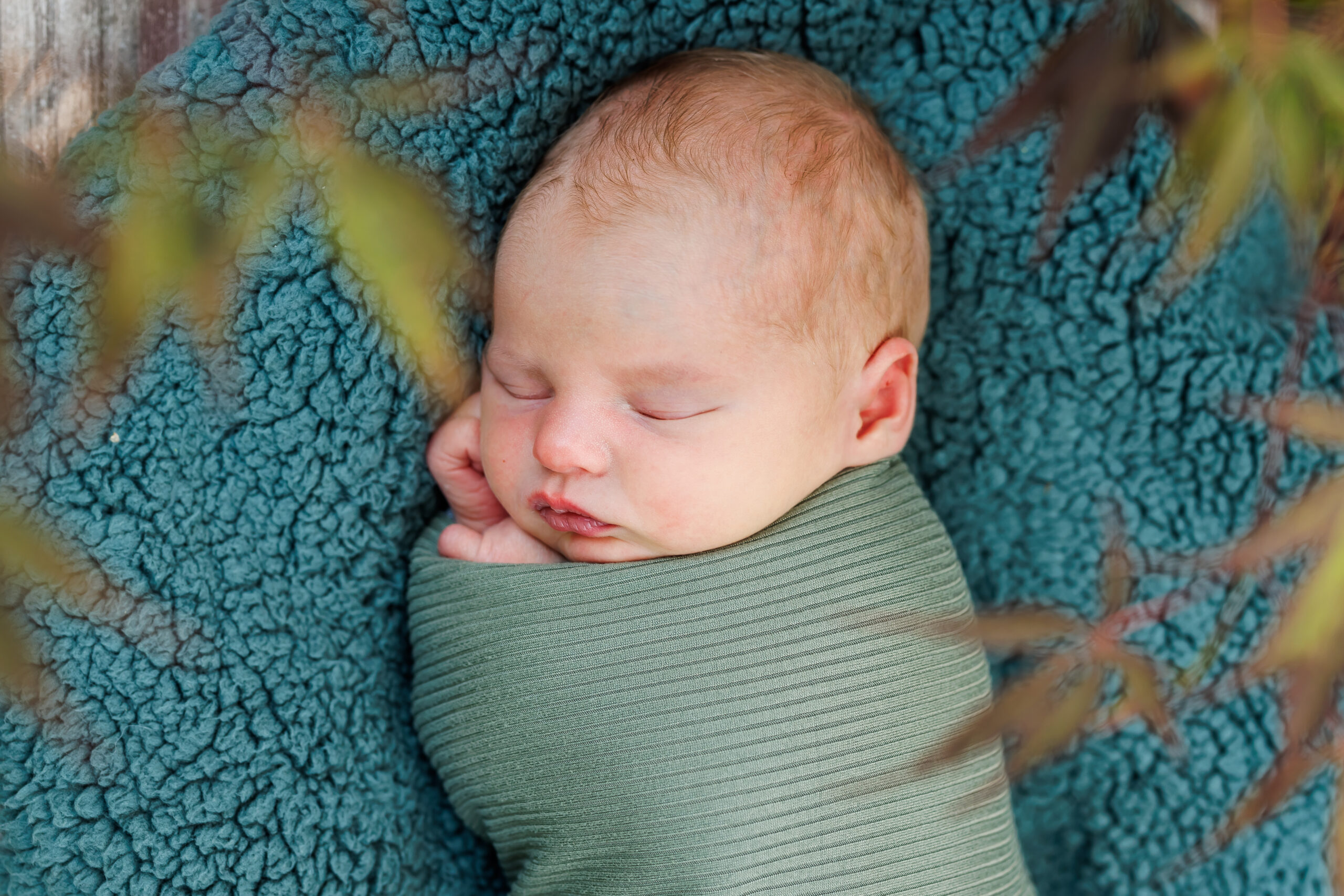 Newborn Moments captured of a baby sleeping outside. Roseville CA by Ann Keen Photography